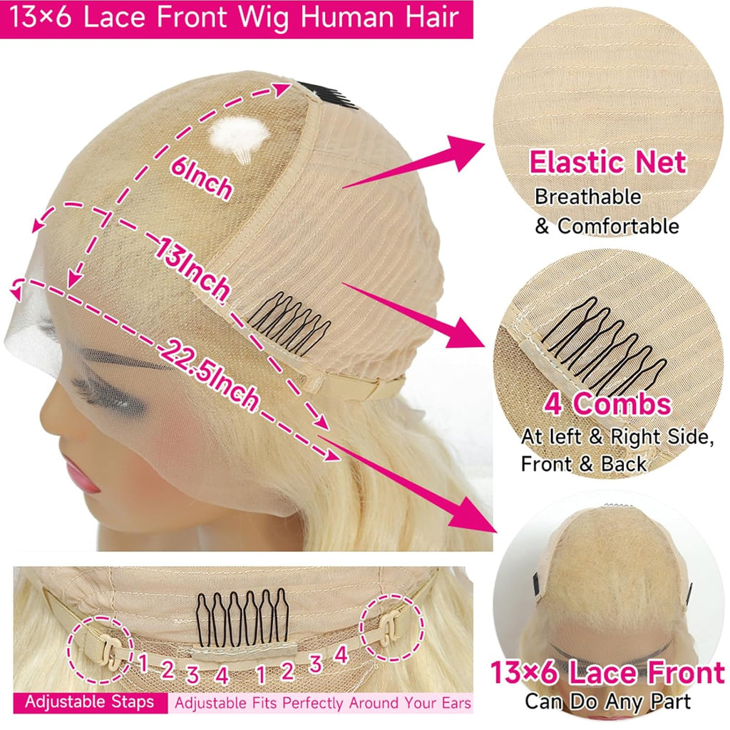 613 Lace Front Wig - 13X6 HD Transparent Lace, 180 Density Blonde Human Hair Wig Pre Plucked with Baby Hairs