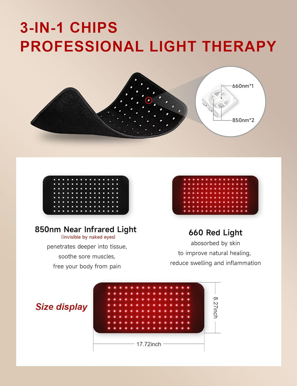 120 Leds Red Light Therapy Belt with 5 Levels Vibration Massage, Pulsed Controller Infrared Light Therapy Wrap for Body Waist Back Muscle Pain Relief, Improve Healing,Black