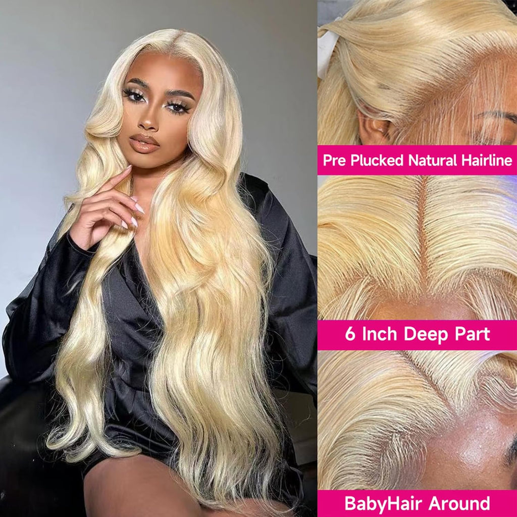 613 Lace Front Wig - 13X6 HD Transparent Lace, 180 Density Blonde Human Hair Wig Pre Plucked with Baby Hairs