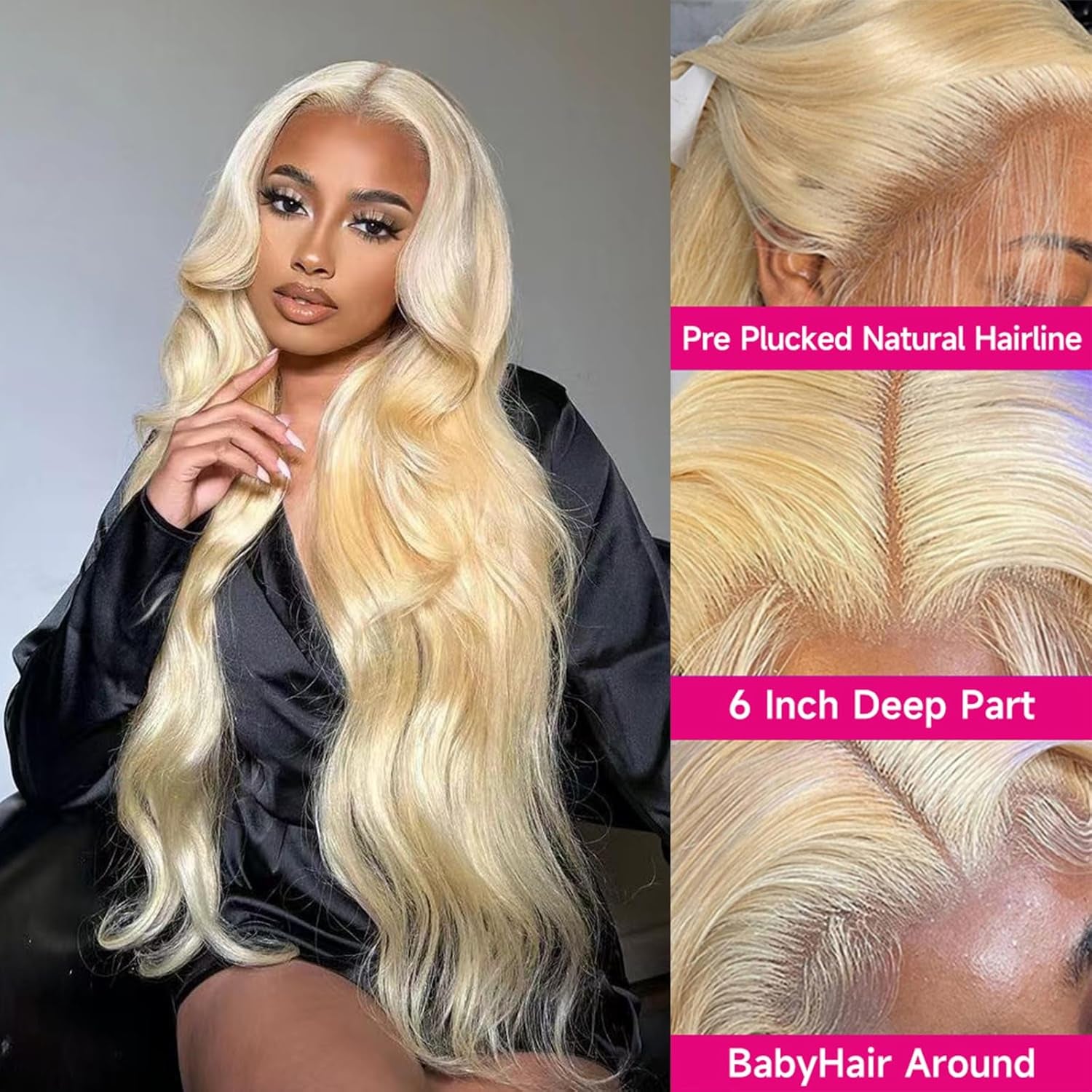 613 Lace Front Wig - 13X6 HD Transparent Lace, 180 Density Blonde Human Hair Wig Pre Plucked with Baby Hairs