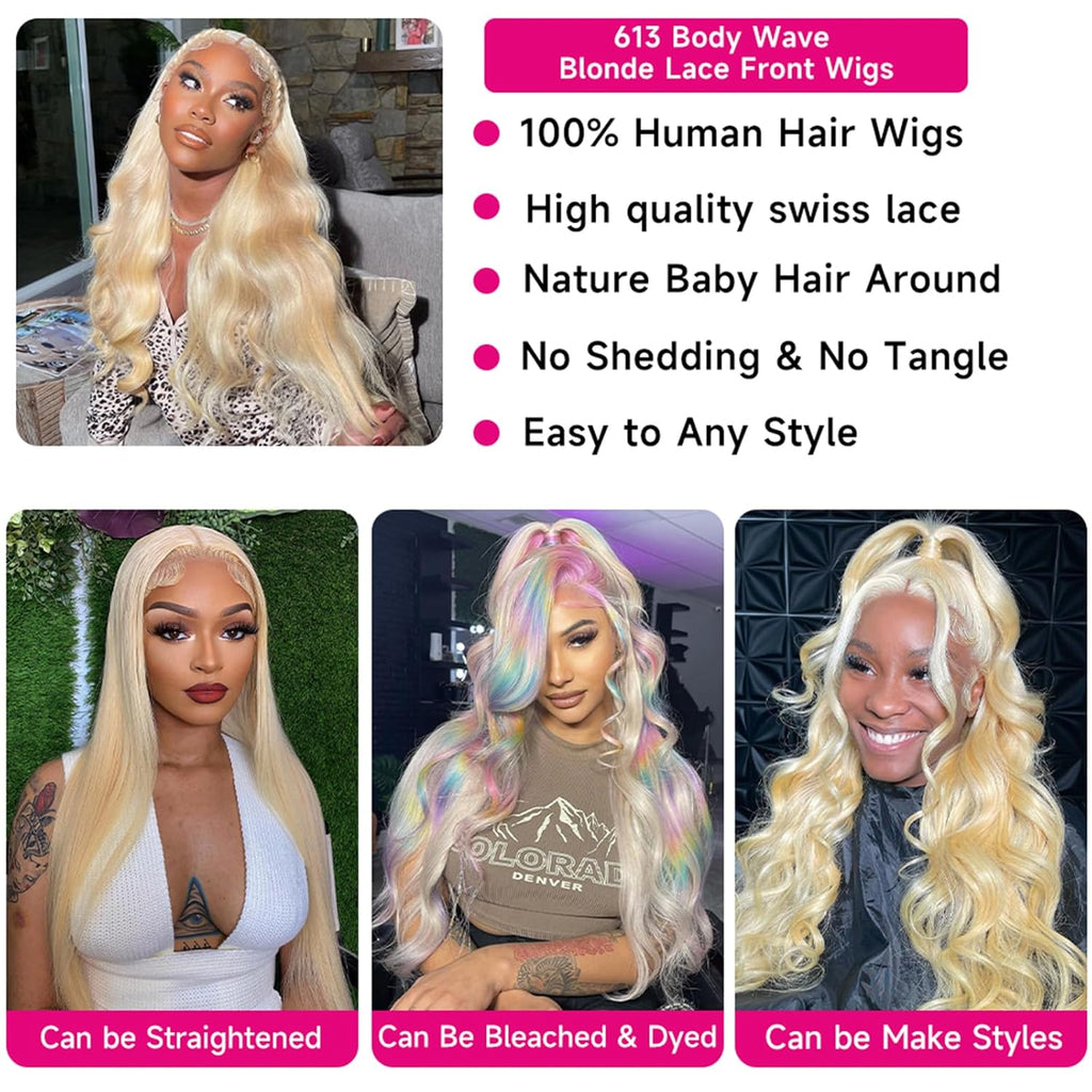 613 Lace Front Wig - 13X6 HD Transparent Lace, 180 Density Blonde Human Hair Wig Pre Plucked with Baby Hairs